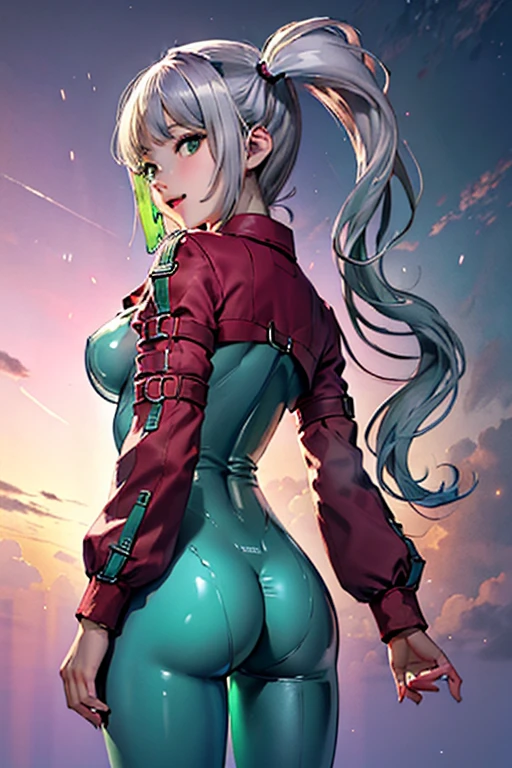 (masterpiece:1.2),( high quality:1.1),
<lora:bullaGT:0.7>bulla, long hair, straight hair,bangs, aqua hair, blue eyes, mascara, long lashes, hairband, red hairband, earrings, turtleneck top, long sleeves, skirt, city park, trees, grass, sunshine, blurry background,(from behind,thick ass, looking at viewer, standing,:1.1),, huge breast,large breast,<lora:add_detail:0.77>,
(radiant:1.1),