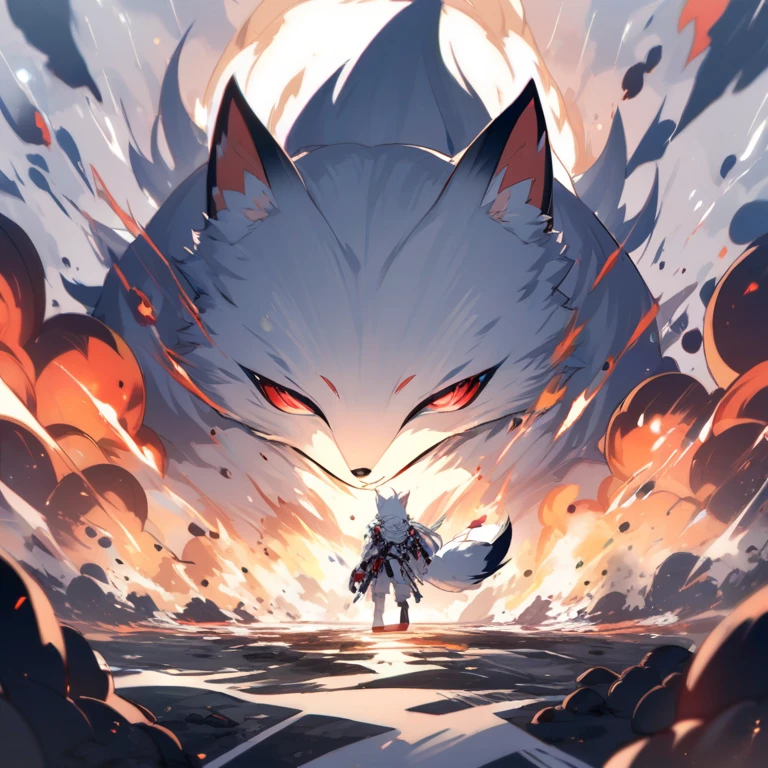man, white eyes, red hair, black ears wolf