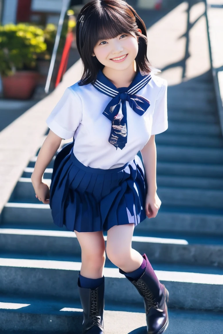 pretty girl,Japan,14 years old,full body、mini skirt、sailor suit