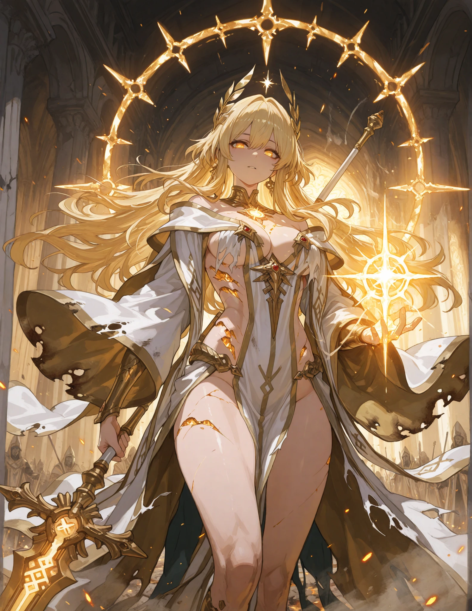 masterpiece, best quality, 1girl, full body, standing, holding staff,