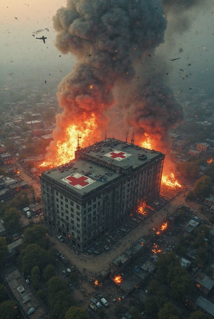 <lora:Smoke_XL:1>, middle shot, modern Ukrainian bombed out city with churches, helicopters overhead,  in the form of smoke_xl