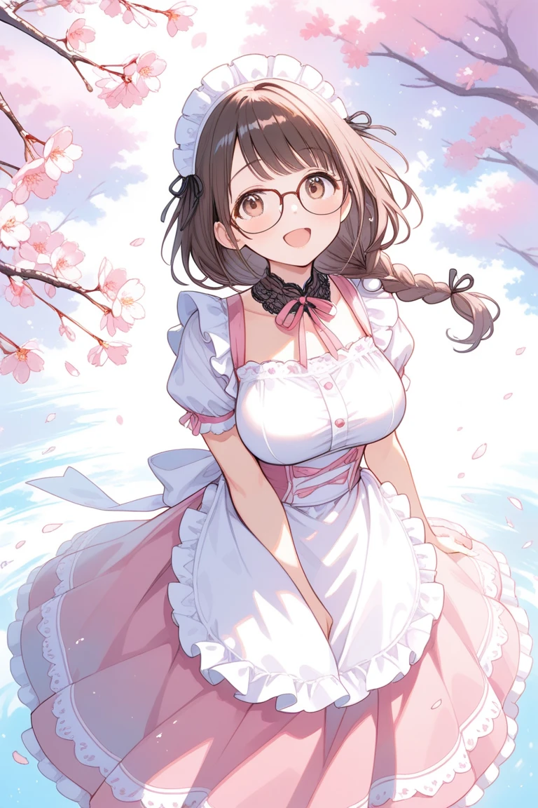 very detailed、masterpiece、high quality、one high school girl、、Loli、White d,black short hair, (pink eyes),(glasses), change,twin tails,sassy change,cheey change,girl,天才girl、(big breast):1.1,(blush):1.1、crying face,tears,Daytime park background