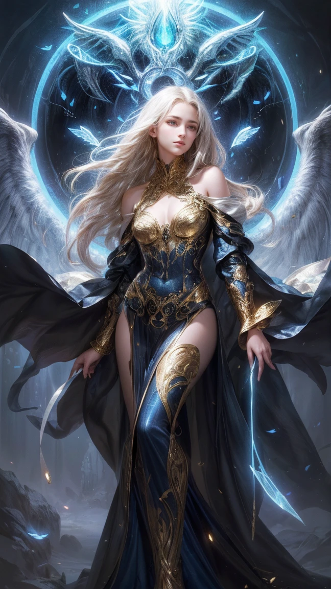 (Detailed illustrations,Very detailed and detailed drawing,Delicate lines with slow and rapid,Realistic texture expression),[Color tressed main line],(Fantasy World Battlefield Background [Burning castle]),(GIRL ROBOT (blue wild eagle [(Mask of God) [[METALFACE]]]) (SKINNY)) [WEAPON MACHINE [battle shaman]],[Beautifully decorated arms and legs [(Graceful figure)feather dress]],eagle pattern,[use a spear as a weapon],[[Mobile Weapon Gigant Size][Science Fiction Mechanical]],(Intricate and beautiful decoration [Dense detail]),[Transparency],(Precisely drawn face)[完璧な目のdetaileds(Iris beautifully drawn in every detail)[Jewel-like eyes]],[long and beautiful eyelashes],[Meticulously drawn hair [美しく艷やかな髪のdetaileds]],(完璧な手のdetaileds [Beautiful fingers without breakdowns [Beautiful nails]]),(Perfect Anatomy(Perfectly proportioned))[[Full body like]],[Ideal color coordination(Accurate simulation of light-material interactions)],([Precision Detail](detaileds,high-detail)),[Visual art that conveys a sense of narrative].