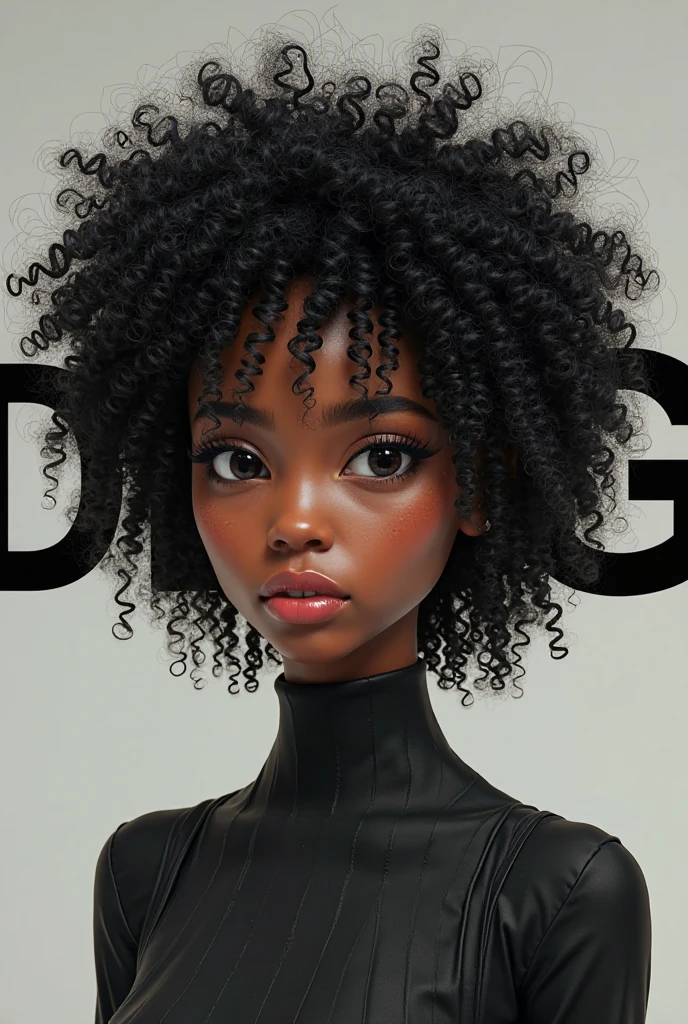 dark brown skin girl,16 years old, huge gorgeous afro hair and big eyes, wearing a yellow dress and Developer, soft expression. semi realistic. flat figure