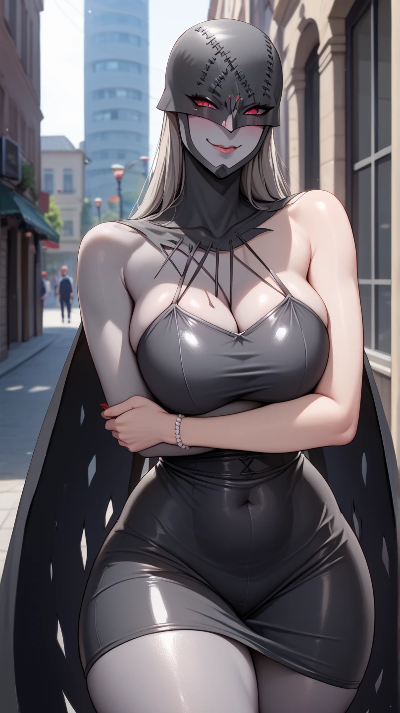 Female Vtuber version of Kaneki, sexy, busty, large breasts exposed, nearly naked, sfw, kk, best quality, more details, masterpiece, 1 girl kaneki ken, portrait, close-up, female focus, red eyes, solo, mask, black nails, bangs, looking at viewer, hood, short hair, black background, hand up, hood up, nail polish, mouth mask, teeth, white hair, black mask, luxurious, 8k, detailed, ray tracing, depth of field, cinematic lighting, blood,
