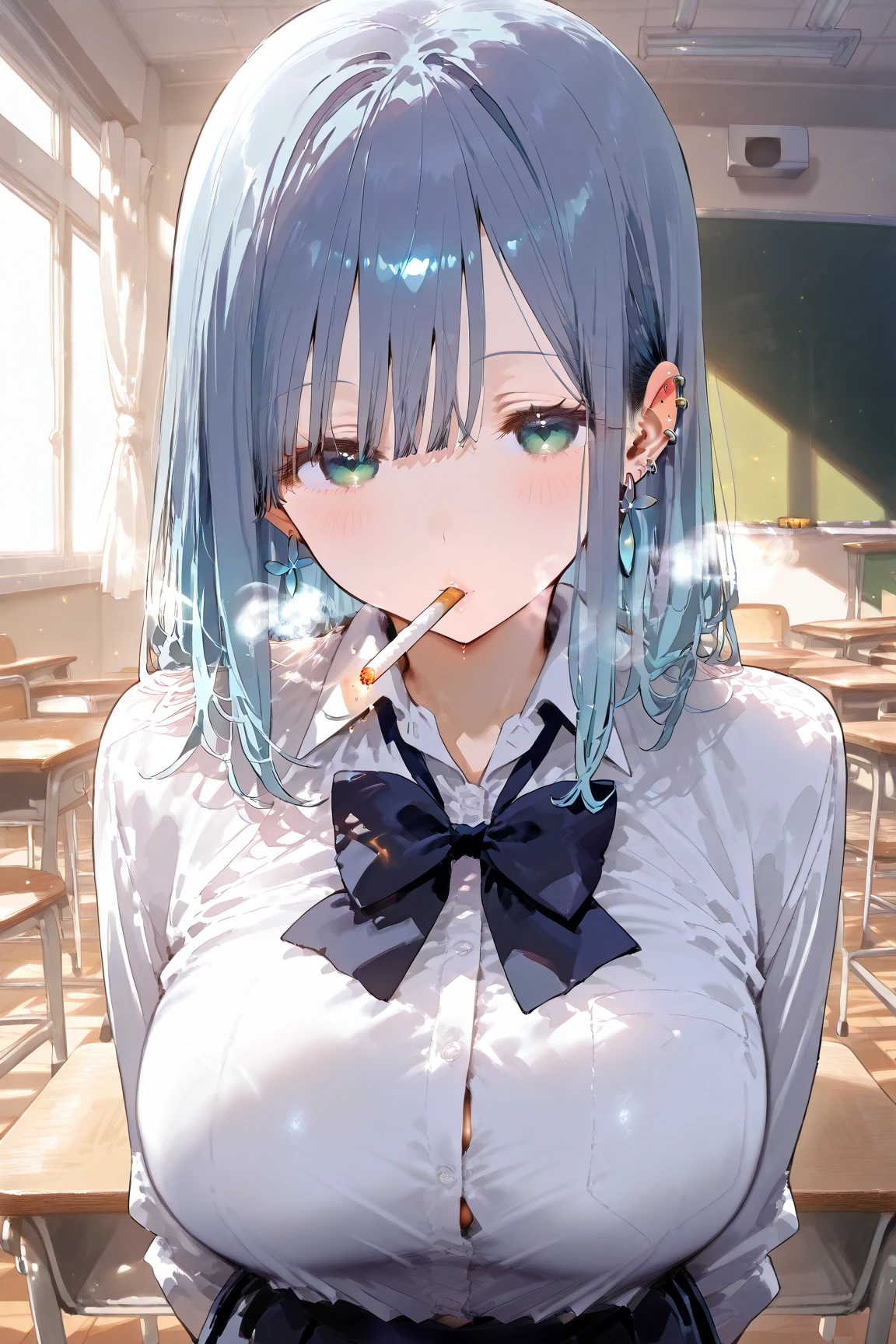 1 girl, , 超High resolution, retina, masterpiece, Accurate, Anatomically correct, Rough skin, Very detailed, Advanced Details, high quality, Awards, 最high quality, High resolution, High resolution, 4K,(anime,8k,masterpiece, 最high quality, 最high quality,beautifully、aesthetic:1.2,Professional Illustration:1.1,Very detailed:1.3,Perfect lighting),Very detailed,Most detailed,High resolution,Cute pose,Embarrassing,Light blue hair,medium hair,(bath tub:1.3),(shower:1.3),(black light:1.5),(wet:1.4),(dark room:1.3),(mirrorball:1.3),(school uniform:1.5),1 boy, Blowjob, ,saliva,(tears),(cum facial:1.3),clothes lift,