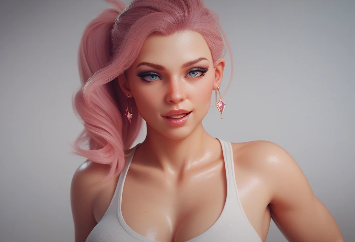 Best quality, 8k, Masterpiece, realistic, photorealistic, micro swimsuits, (gigantic breasts:1.2), big breasts, huge breasts, pink hair, long hair, naked body, gigantic hips, detailed face, beautiful face, curvy, sexy beautiful woman, sci-fi world,