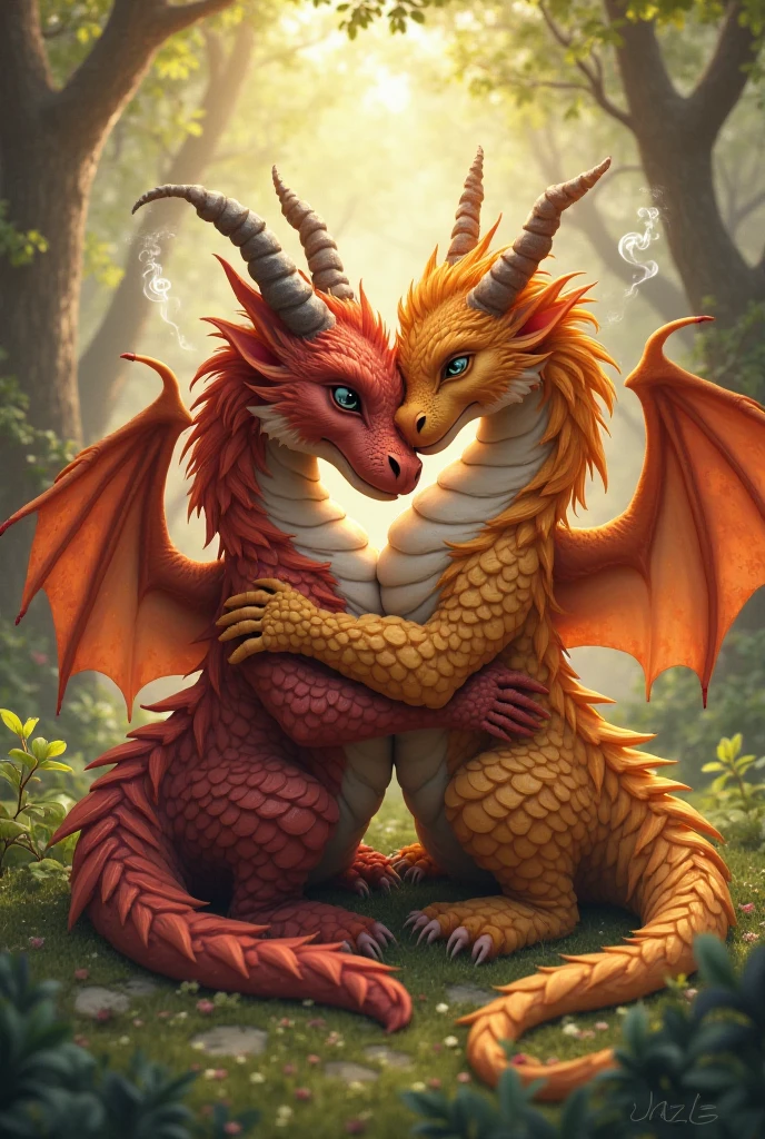 Chinese dragon,red,green,First-born horns,Double paws,Background natural and vibrant