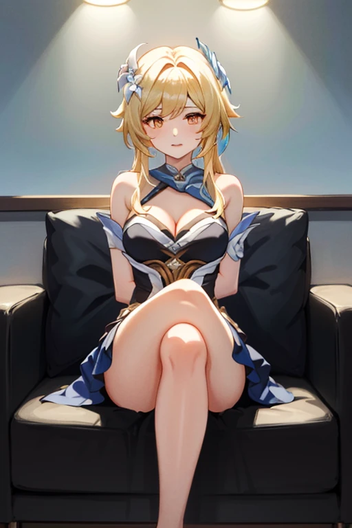 ((The Highest Quality、8K、))女性1人、Anime girl with blonde hair and red eyes、anime girl named lucy、Portrait of a female anime hero、female anime character、portrait knights of zodiac girl、Altria Pendragon、Hajime Yatate、Symphogear、Giorno Giovanna、Cornelia from Code Geass、War Maiden Suvia、small  breasts　Luxurious dresses(drenched body:1.6)、Eyes of Detail、Erotic、bedroom、illuminated、are showing through、(Breastfeeding:1.3)、 (White underwear only:1.6)、Stripes in the crotch area、Visible through lingerie、cum on、masturbation、legs visible、Seduction、(Sole Focus:1.6)、(M-shaped spread legs:1.8)、despise、kneehighs、full body、(laying on back:1.3)、View from the ceiling