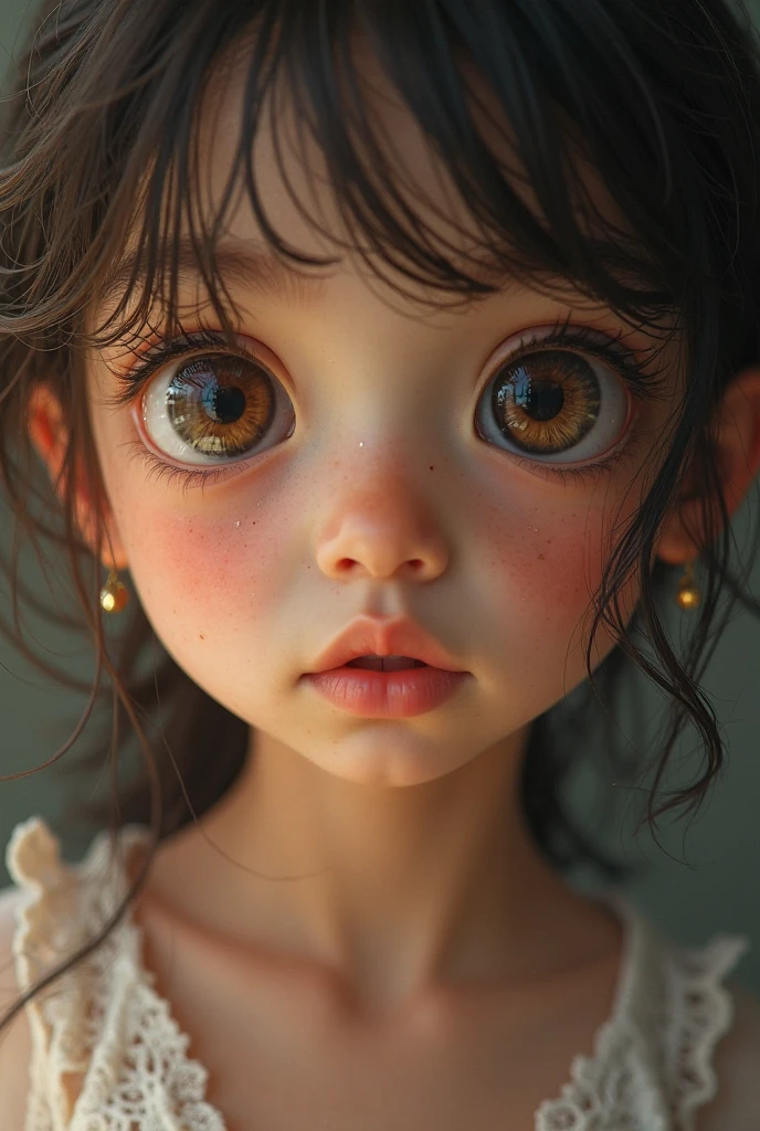 Small cute girl with horror intention 
With creepy smile 