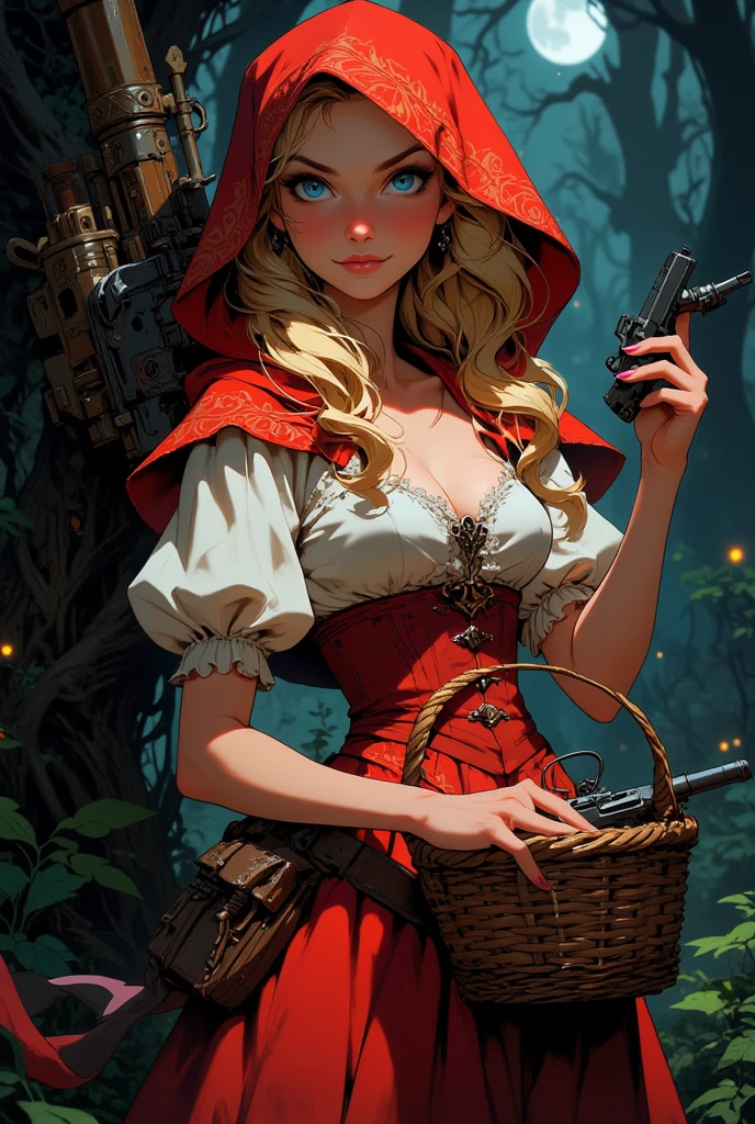 (RedHoodWaifu:1), 1girl, cute, (messy hair, brown hair, short hair), (red hood, cape, corset, dress), cute pose, 
(realistic:1.2), (realism), (masterpiece:1.2), (best quality), (ultra detailed), (8k, 4k, intricate),(full-body-shot:1),(Cowboy-shot:1.2), (85mm),light particles, lighting, (highly detailed:1.2),(detailed face:1.2), (gradients), sfw, colorful,(detailed eyes:1.2),
(detailed ladscape, forest, vegetation, house:1.2),(detailed background),detailed landscape, (dynamic angle:1.2), (dynamic pose:1.2), (rule of third_composition:1.3), (Line of action:1.2), wide shot, daylight, solo,
 <lora:LittleRedHood_character-20:0.7> <lora:reiqStyleLORA_v2:0.6>