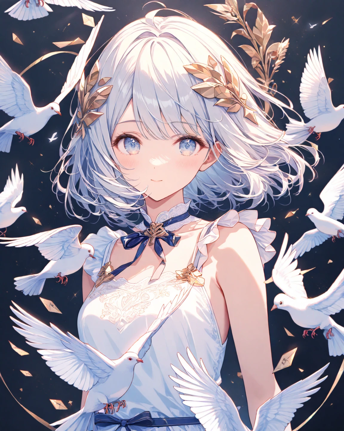 ray tracing,(best quality), ((masterpiece)), (highres), original, extremely detailed 8K wallpaper, (an extremely delicate and beautiful),incredibly_absurdres,colorful,intricate detail,artbook,
1girl,solo,Pink eyes, (beautiful detailed eyes),(beautiful_face),(huge_breasts),angel, angel_wings, feathered_wings, white_wings, wings, single_wing, 1girl, flower, garter_belt, mini_wings, garter_straps, halo, kishin_sagume, dove, breasts, multiple_wings, rose, bouquet, pointy_ears, white_feathers, bridal_veil, angel_and_devil, white_rose, letterboxed, long_hair, low_wings, veil, thighhighs, hair_flower, white_flower, solo, blue_wings, feathers, braid, cleavage, large_wings, underwear, bird_wings, holding_bouquet, looking_at_viewer, choker, holding, lace-trimmed_legwear
(intense angle1.1) ,(depth of field1.3),(lens 135mm,f1.8),high saturation,