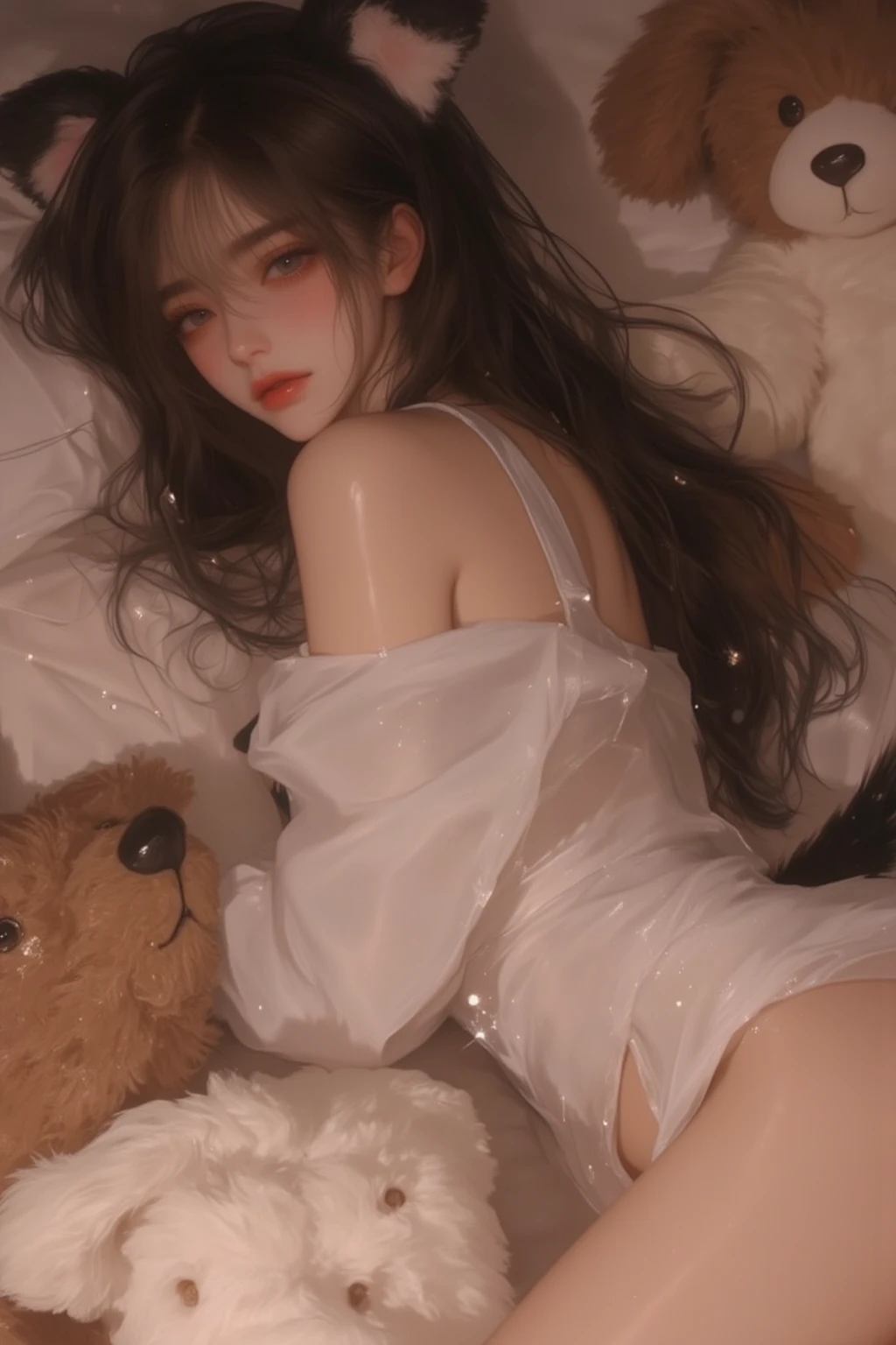 (((high nsfw))), (((nsfw : 1.5))), (((pornography))), ((Incredibly stylish and beautiful)), ((Very detailed CG)), (realistic),(intricate details:1.2),(masterpiece、:1.3),(top quality:1.4),(Ultra A high resolution:1.2), Ultra A high resolution, 8K resolution, very detailed expression, studio soft light, vivid details, super detailing, complete anatomy, realistic skin texture, Realistic Shading, (Highly detailed CG Unity 16k wallpaper), (high quality), full body shot, 2 Male and 1 female, 1 korean girl, femsub, (korean, pretty face makeup : 1.4), beautiful: 1.3, (((orgasm : 1.7))), (((moaning, shout))), ((shoulder lengthed curly hair)), ((choker necklace, earring, perfect look, femur, medium chest, Medium Body, she is raped violated by man, being sexually harassed, beautiful eyes, small nose, small head)), lying on bed, she worn torn pantyhose, feminine dress, spread pussy, caught arms, cock inserted into her pussy, 1 Muscular man, (night : 1.5), vip club room, Have sex, man and woman, sweating, shout, complete anatomy, Perfect human body structure, spooning sex pose, Her genitalia overflows with clear liquid, she is playing sex with doggy pose