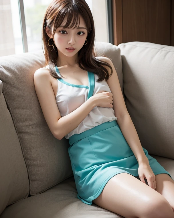 (((Small))),masterpiece, highest quality, High resolution, wallpaper, Realistic, Bright lighting, Professional Lighting, Face Light, Smooth lighting, Japanese Girls, ((Whole body 1.4)),Are standing, cute, smile, beautiful girl, gravure, sexy, so beautiful, Beautiful Skin, Beautiful and detailed、Detailed face、slim、Moderate, short hair, Blonde Hair, Brown Eyes, View your viewers,Tennis player costume,mini skirt,sit,(knee up:1.3),Pink Panties,Panty Shot,Small,Bare legs,