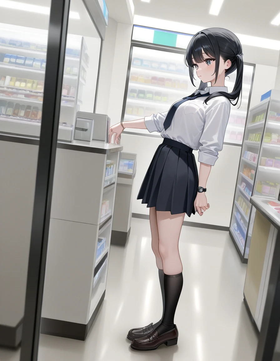 1 girl, smile, shirt, skirt, (small) chiralism, (panchira)