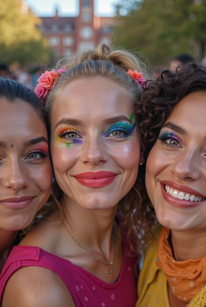 5 Girls with kissing each other in public