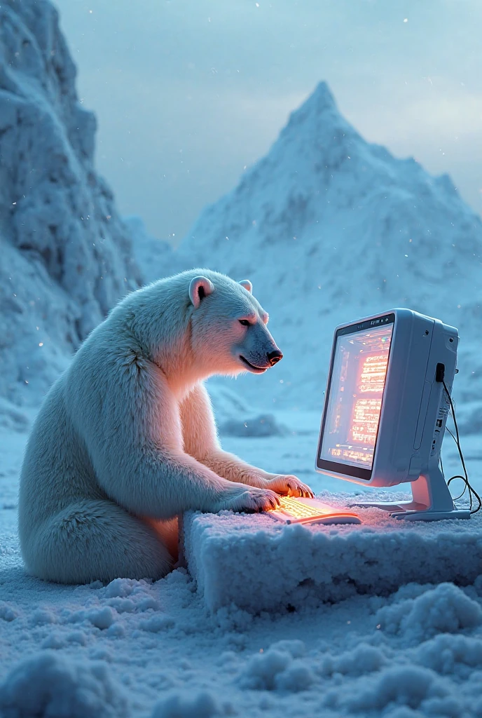 Polar bear with laptop