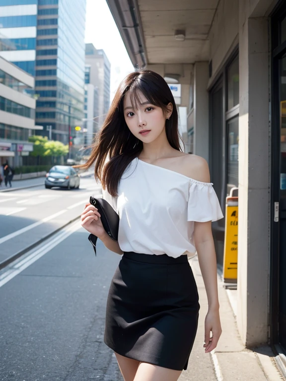 1 Girl,roadside,Soft Light,Chinese Beauty,Long skirt,Dark-haired