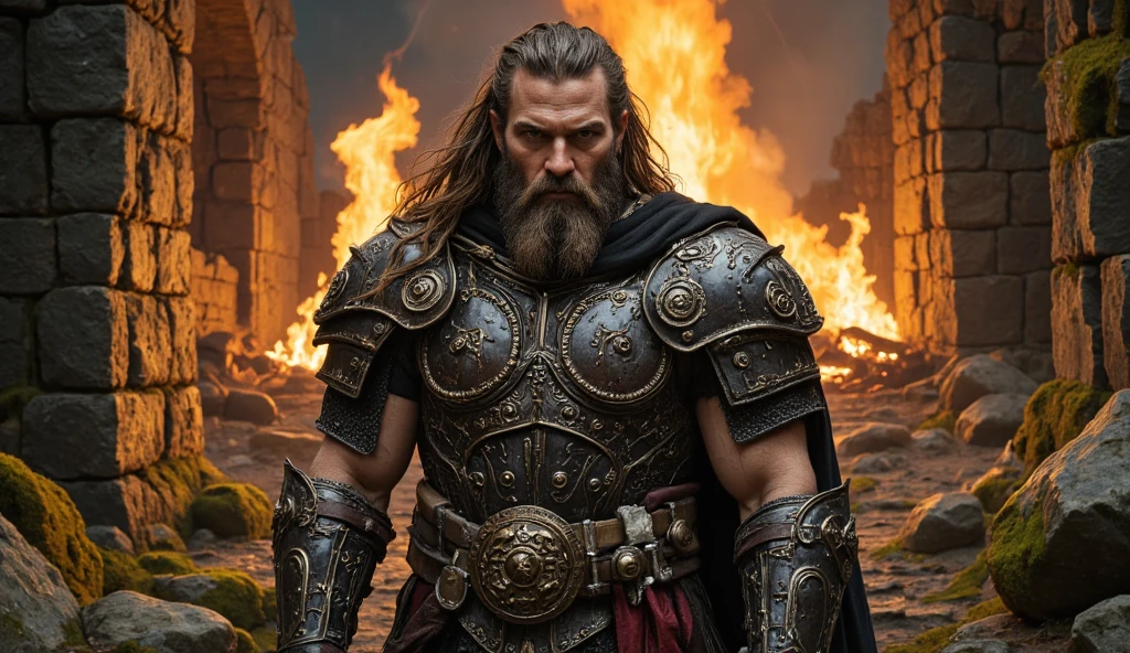 Viking tatooed eyes on fire