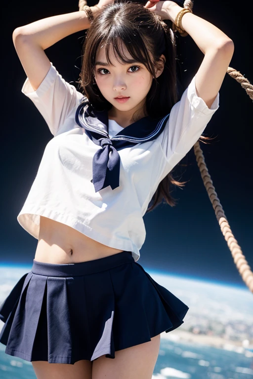 woman, sailor uniform, wind lifting skirt