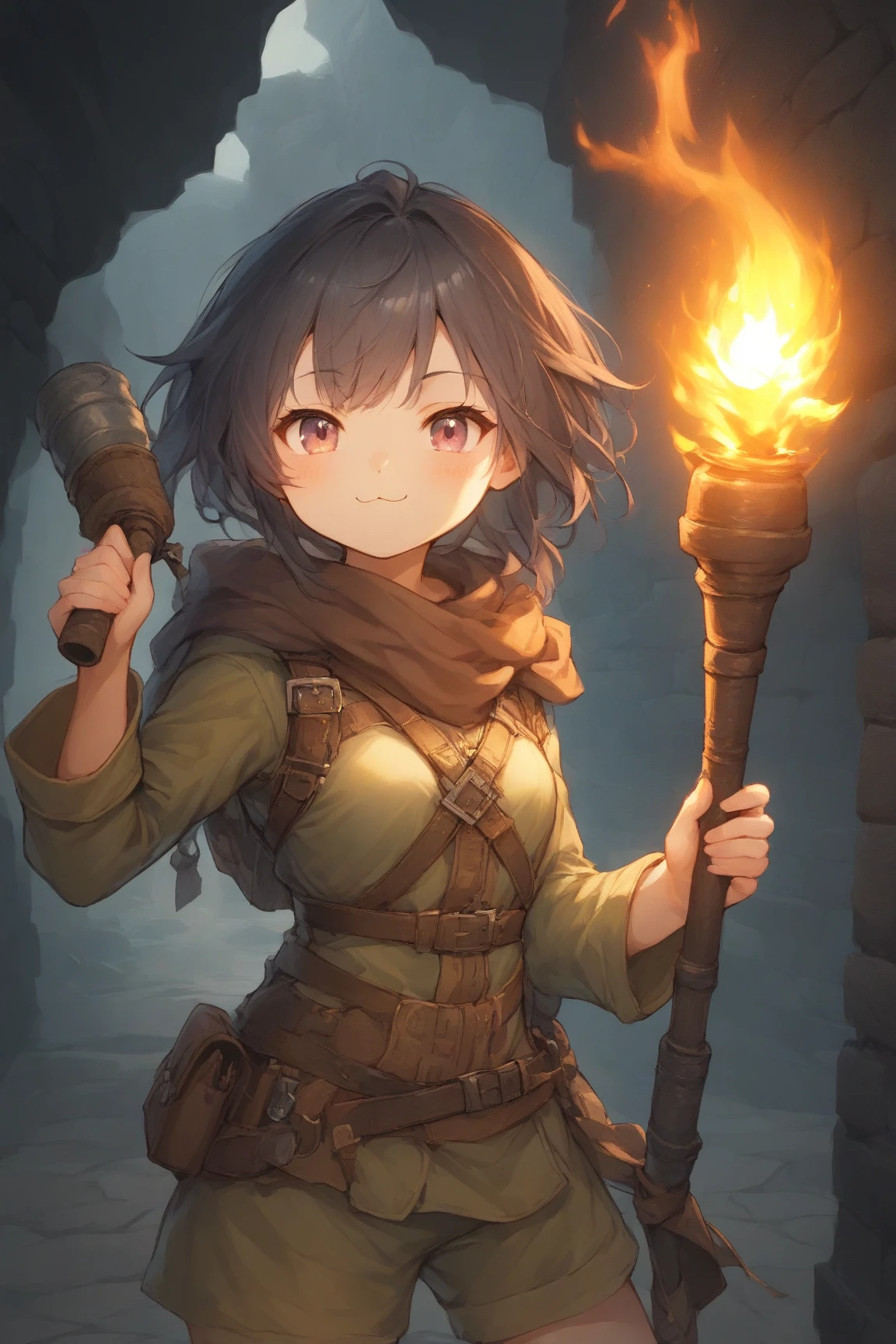 １people、solo、dungeon、 Darkness、characters、Adventurer、Holding a torch、大peopleの女性、:3