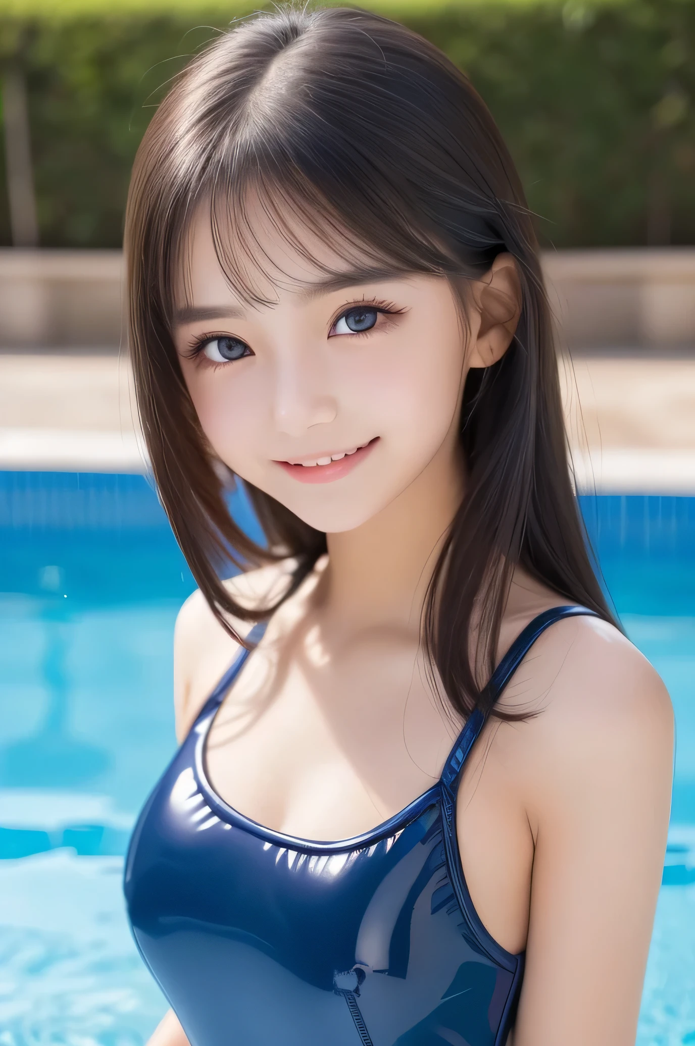 (Highest quality:1.4), (Very detailed), (Very detailed美しい顔), (Sit with your knees hugged:1.5), (Beautiful face and eyes:1.5), 20-year-old, Evenly balanced eyes, (School Swimsuit:1.3), Beautiful face and eyes, iris, Navy one piece swimsuit, The Beauty of Japan, (Skinny body type:1.3), (Flat Chest:1.3), Sad expression, Smooth, Very detailed CG synthesis 8k wallpaper, High-resolution RAW color photos, Professional photography, Light, BackLight, dream-like, impressive, Written boundary depth, (Poolside:1.4), (Face close-up:1.3), (Shooting from below:1.3)