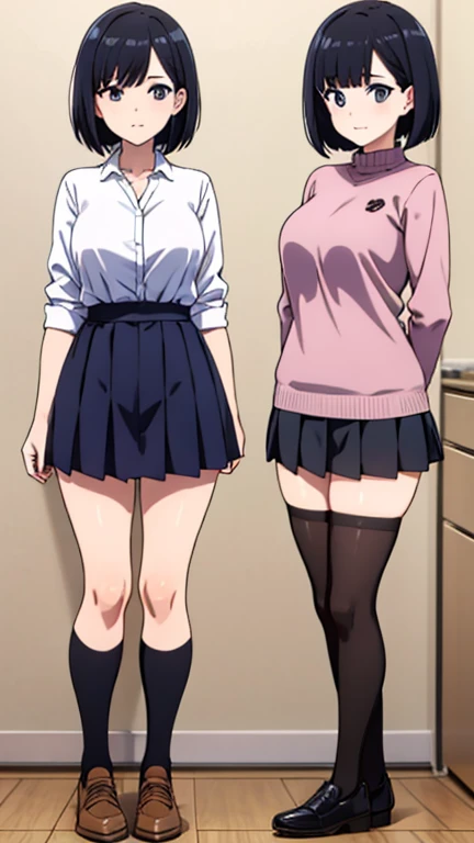 solo, 1girl, looking at viewer, 2D, , chihiro kosaka, , looking at viewer, smile,blazer,miniskirt,socks,my room,(((lift skirt,panties)))