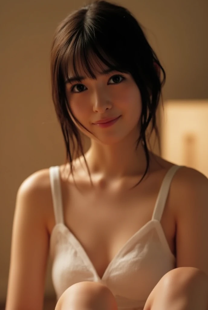 (Highest quality,masterpiece:1.3,Ultra-high resolution),(Very detailed,Caustics,8k),(Realistic:1.4,RAW shooting),1 person,(Smiling and looking down at the camera),(Front shot:1.1),(Look forward),1,cute,Japanese,Black short ponytail,,glamorous,(Big Breasts),( close),(breast focus),street,sunlight,Natural light,(Backlight),(A bright light shines from behind),(Lens flare),Professional Writing,(Lingerie Shots),(Low position:1.3),(Low Angle:1.3)
