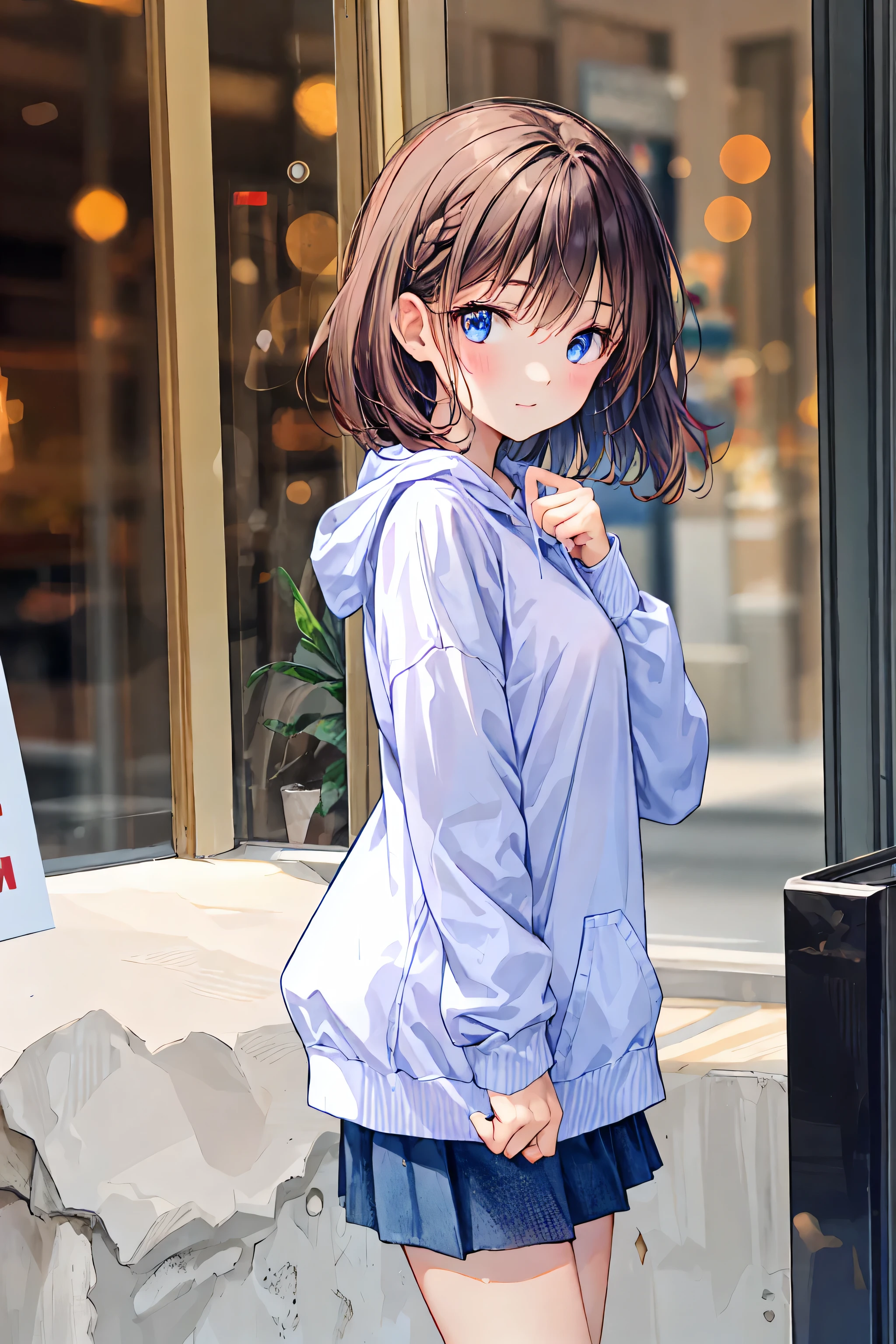 High definition raw color photo , professional shooting, (((((bokeh))))), written border depth, Taken with Sony α7 IV,High definition raw color photo , professional shooting, (((bokeh))), Border Depth Description, camisole、Short hair、chest, hair,shortcuts for white doors,左目にボサボサのhair,short braided hair, Neat , Slender beautiful woman, correct posture,small breasts,Beautiful Legs,Your enchanting gray-blue eyes are shining like stars,sleepy eyes ,bright color,beautiful,A delicate smile,textured skin,best quality, A humorous parody of a gentle and beautiful woman ,anime style、