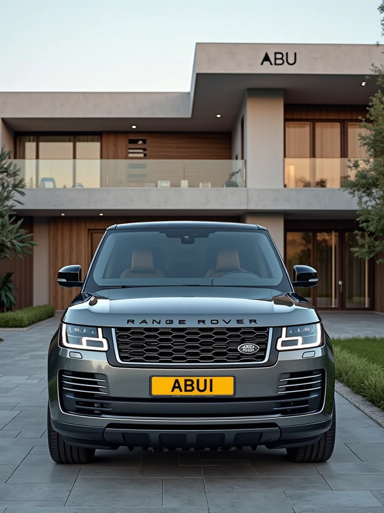 create a imiage a boy sit at a chair side the rang rover at numberplate write ABDULLAH