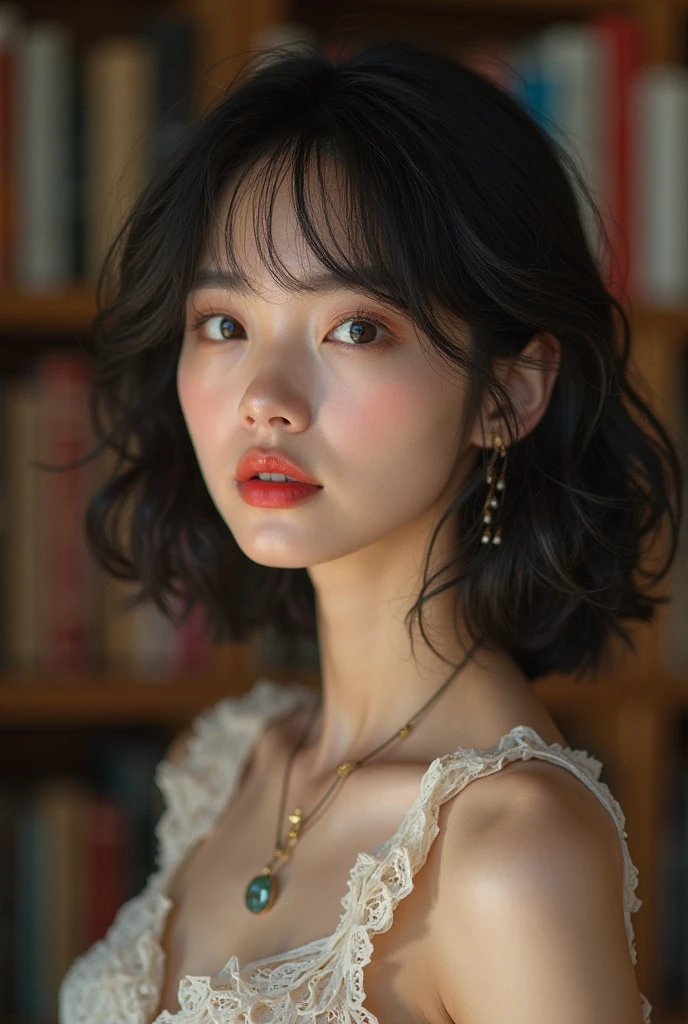 (Photoreal Stick:1.2)、8K UHD、hight resolution、(1girl in)、(High quality shadows)、Detail Beautiful delicate face、Detail Beautiful delicate eyes、in her 20s、(black hair short cut)、Pretty Kpop Girl、(Korean Urzan Face)、(ulzzang -6500-v1.1:0.6)、(looking at view)、gloweyes、perfectbody、teak、Natural color reproduction、((strong lights))、(a choker)、(Red transparent nose)、((Red Eyes))、((Beautiful Finger))、 Shiny hair、Description beautiful delicate hair、(Lustrous skin)、(Black see-through dress)、(early evening)、(by the window)、(Background blur)、((Knee shot))、