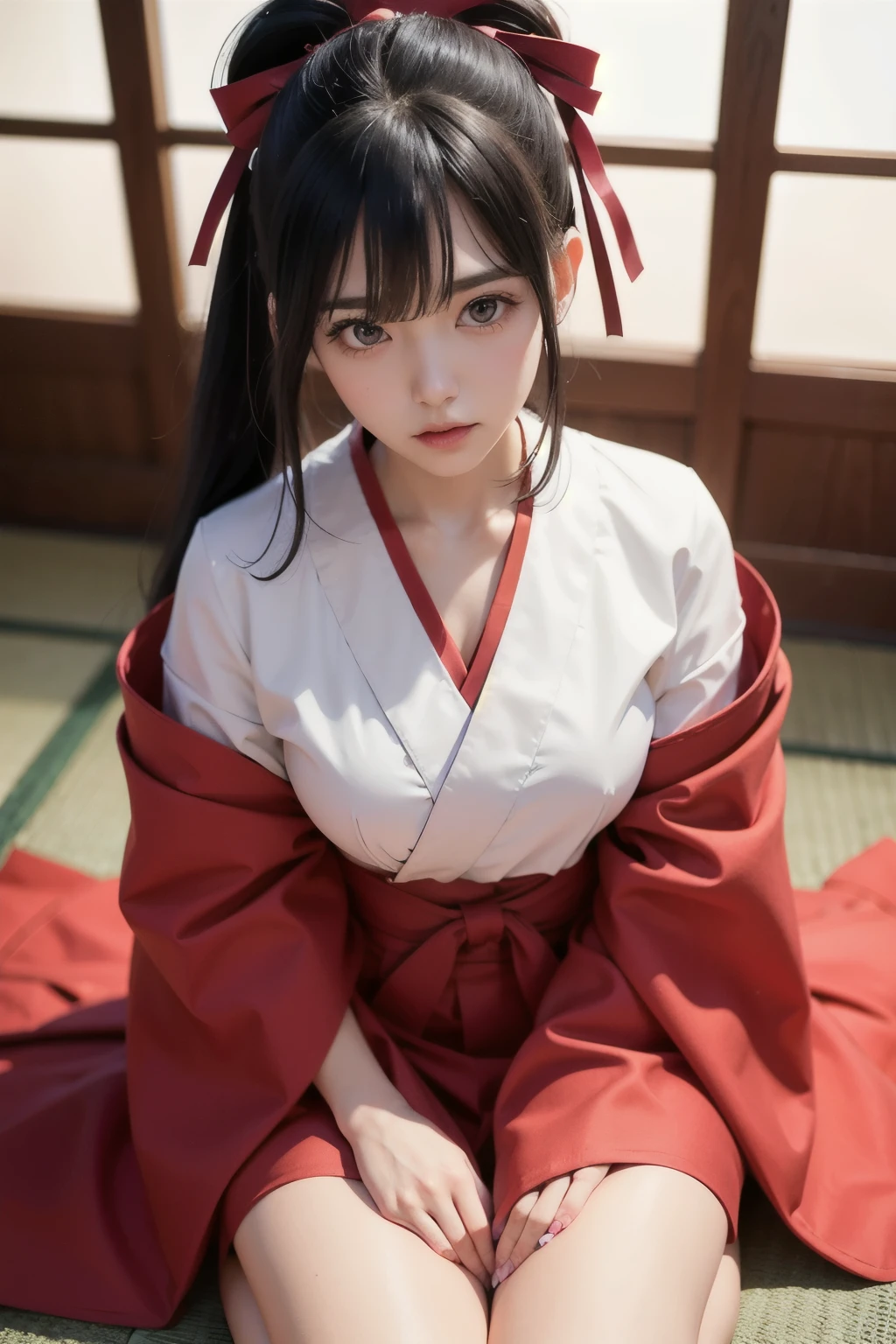 Shrine maiden pray front god々Shii Less exposure Black haired adult woman