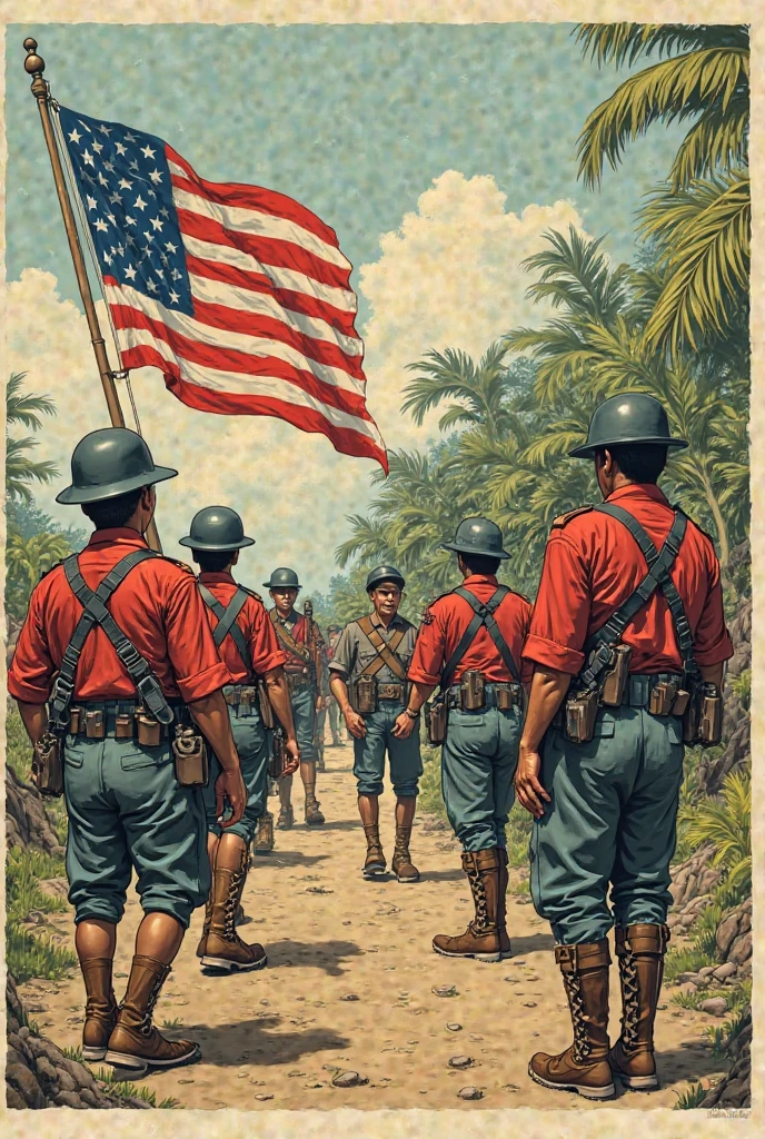 Soldados norteamericanos llegando en barco a puerto en 1916 a color