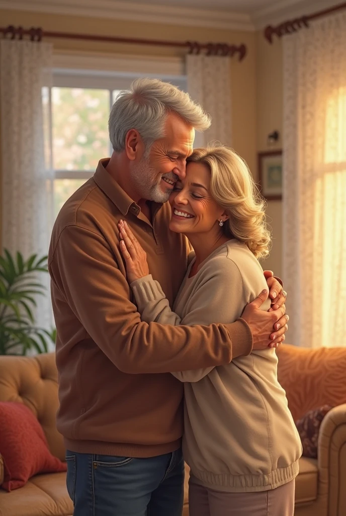 Young man hugging mature woman