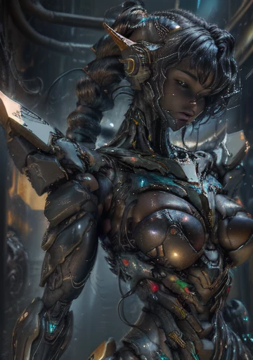 Intricate illustration in surrealist art style,mecha girl,Black Woman