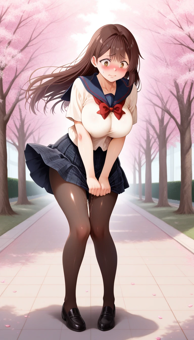 {Highest quality], [Super beautiful], [Ultra fine], [Best illustration], NSFW,Brown Hair, Hime cut, Long Hair, With bangs, girl,high school student,uniform,knit,skirt,smile, blush, Slender women, Adult women,Standing posture,(Public),Night Park,Summer festival,diagonal, Navy blue knee socks,Black Loafers、Stripes々
Panties、Panties in full view、Without skirt