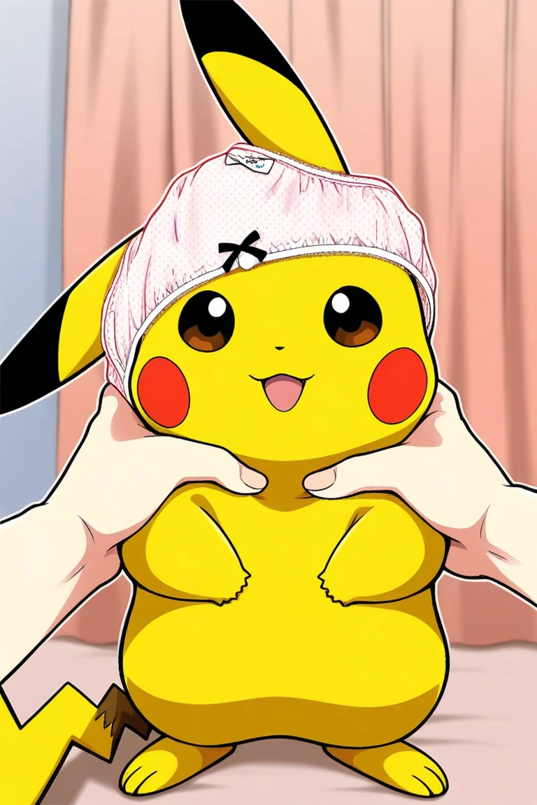 Pikachu、Put women's panties on your head、Pikachuひとり、View users、putting her right hand on her waist