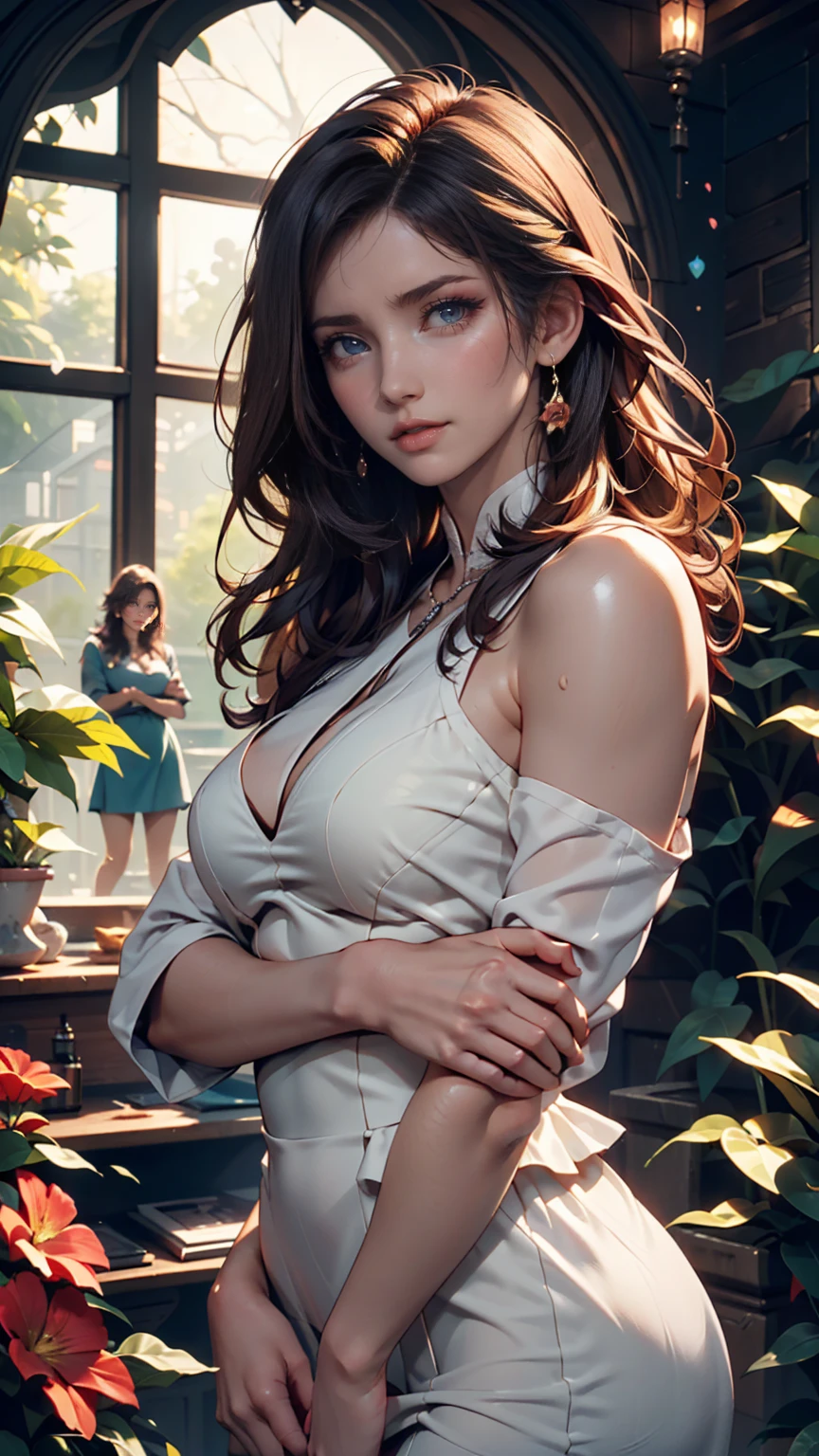 girl, sitting on my face, beautiful detailed eyes, beautiful detailed lips, extremely detailed eyes and face, long eyelashes, soft skin, natural makeup, confident expression, hair flowing, casual clothing, relaxed posture, comfortable position, garden background, lush greenery, colorful flowers, sunlight, gentle breeze, peaceful atmosphere, oil painting, high-res, realistic, professional, vivid colors, soft lighting.