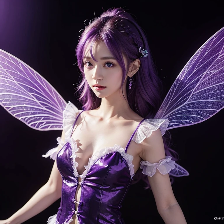 sexy female model who controls poison、beautiful smile、lipgloss、intense makeup、look at the camera、full body Esbian、、sparkling poisoned flower costume、、、、shiny sparkling multicolor hair、secrete poison、skull hair accessories、fishnet tights、shiny sparkling dark magic forest background