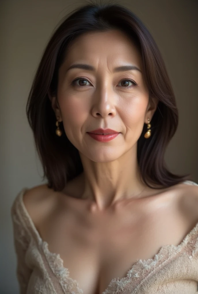 Sharpen, gravure, Upper body close-up, masutepiece, Best Quality, Ultra-detailed, Photorealistic, super detailed skin, Natural hair color, Perfect Anatomy, (1 japanese mature woman), (Solo), 88 years old, bra very, Large breasts, Mature AV Actress, glamor, A sexy, Chromo-white skin, Looking at Viewer