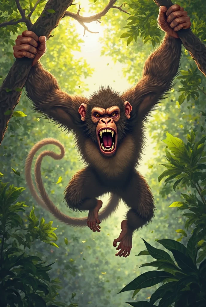 Focus on small monkeys stepping on stilts
