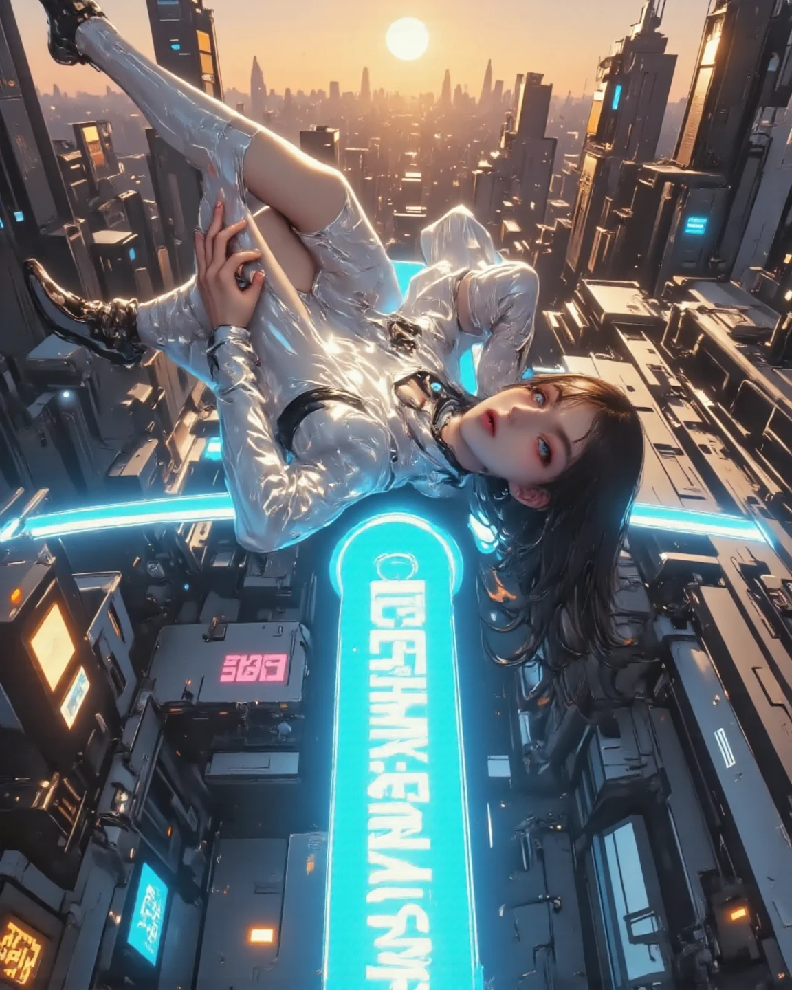 ((Best quality)), ((masterpiece)), (highly detailed:1.3), 3D, beautiful, (cyberpunk:1.6), in space, nebula, (holding_weapon:1.3), laser, (1Female mecha:1.3), sexy body, facing the audience, Glowing eyes, full body, (flying, swooping down, dynamic, motion blur: 1.4), (huge mech wings: 1.6), looking up, glowing_eyes, mecha, panorama, background is earth, nebula, space, particles, Reality, HDR (High Dynamic Range), Ray Tracing, NVIDIA RTX, Super Resolution, Unreal 5, Subsurface Scattering, PBR Textures, Post Processing, Anisotropic Filtering, Depth of Field, Maximum Clarity and Clarity, Multilayer Textures, Albedo and Specular maps, Surface shading, accurate simulation of light-material interaction, perfect proportions, Octane Render, two-tone lighting, large aperture, low ISO, white balance, rule of thirds, 8K RAW, efficient sub-pixel, sub-pixel volume product, (best quality),(Japanese:0.5),(korean:0.8), (Liu Yi Fei:1.5) long hair, (big breast:1.2),(underboob:1.5), (white transparent lace mini skirt:1.5)