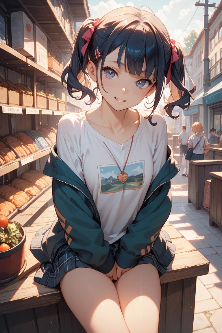 Highest quality、High resolution、Detailed Background、(Beautiful face in every detail:1.2)、Anatomically correct、(Detailed facial expressions)、(Detailed eyes)、Teenage beauty、Highly detailed face、cute hair color、Braided Ponytail、Braided bob cut、cute gesture、Festival-day food stalls、A big smile、Very fun atmosphere、(Three girls at the festival-day food stalls:1.5)、
Cotton candy in little hands、A big smile、In the midst of the festival bustle、Running with friends、Shooting Challenge、Desperate for the prize、Goldfish scooping is also fun、Gently pick it up、The aroma of freshly fried yakisoba、I'm getting hungry、Play to your heart's content、enjoy、My heart leaps、A festival under the blue sky、A child's innocent smile、It turns into a warm memory、
T-shirts with flashy designs and characters、Knee-length shorts、Denim or cotton、Sandals or sneakers、Dresses and tunics、Something that is easy to move in and cool、The gorgeous print is adorable、cover art、Brightly colored items and character motifs、cute