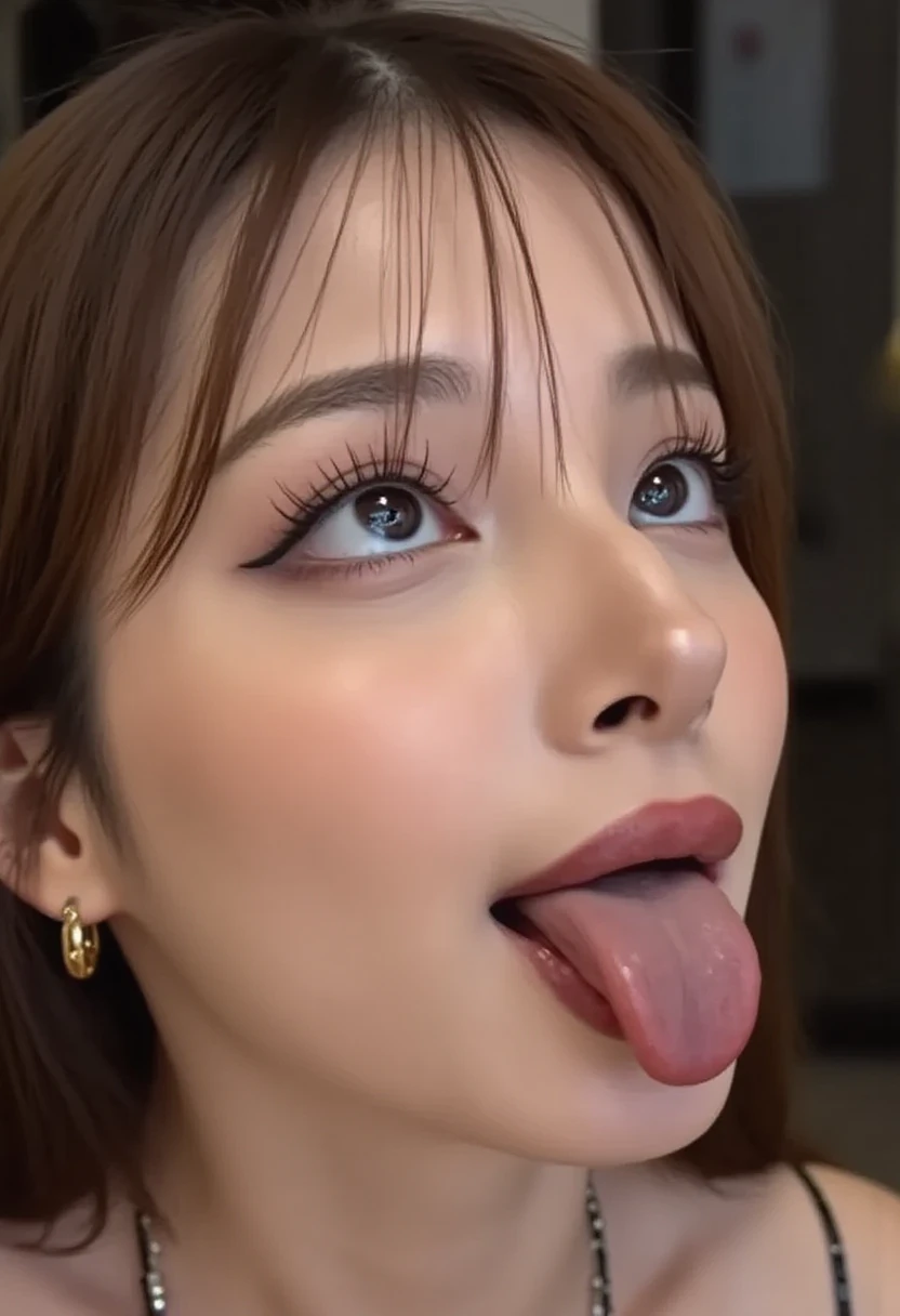 Emery Ratajkowski, retina, Textured skin, Anatomically correct, Attention to detail, high quality, ((Dark Eyes,black eye)),Very beautiful face and eyes, Big eyes, 1 female、Actual skin type,I can see my pores,Maid Cafe((Cafe table))(((A string of drool dripping from the top of the tongue)))((Maid clothes,White prim))smile,Realistic skin texture,I can see my pores肌,Maid,Greeting in maid clothes,30 years old,Wrinkles on the skin、((Saliba Bridge))