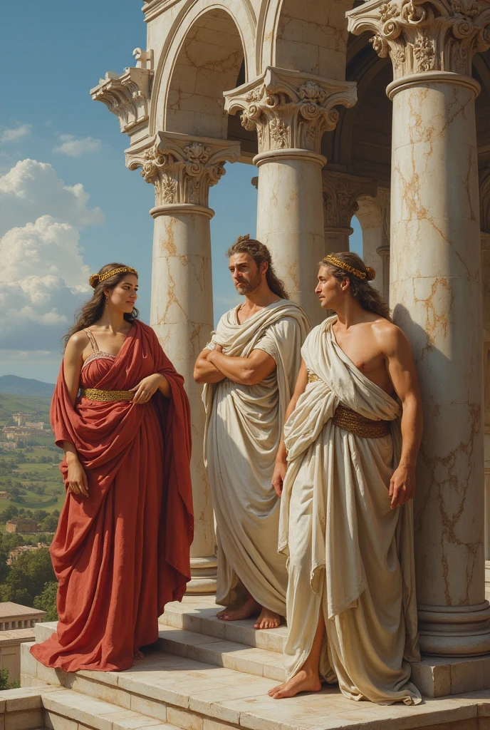 Biblical character Joseph in Potiphar&#39;s house working with his wife watching 