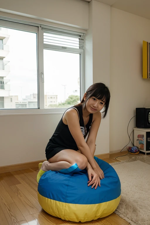 ((beste-Qualit、8K、​masterpiece、portlate:1.3)),   (ambient lights:1.5),  (Bounce Lighting:1.8) ,Hphotorealistic, foco nítido, hightquality, HDTV, 独奏, japanes, Middle-aged woman, Beautie, live alone、midsummer、High temperature、High humidity、(Lower grade:1.5)、(Poor life:1.2)、Clothes that show cleavage, 48yo, Fat and flabby body:1.5, gigantic-breast:1.5, (Scruffy body:1.2)、hair wavy, Wrinkles at the corners of the eyes, ((Show panties:1.5)),  (Cluttered background, Messy room: 1.5)、Female clothing is messy and cluttered、(Old apartment complex in Japan:1.2), Old apartment in Japan, dark ambiance, Laugh、Lying on your back with your legs spread while look in front of you eyes, Show panties:1.5、spreads your legs:1.5、Lower grade、poverty、Vile