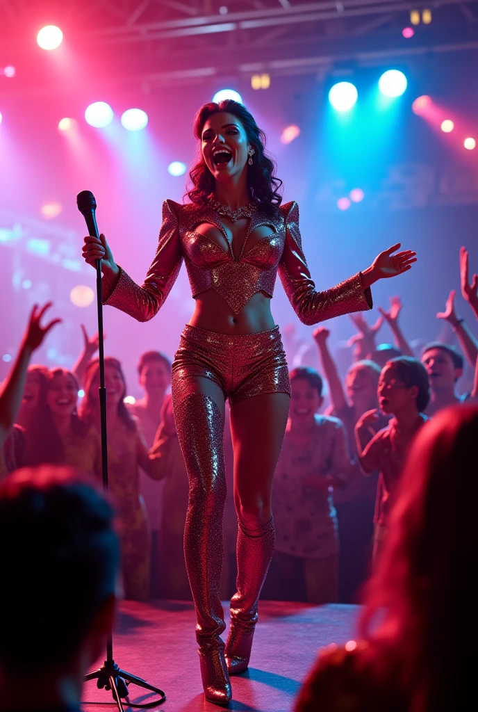 An idol with outstretched arms to the public