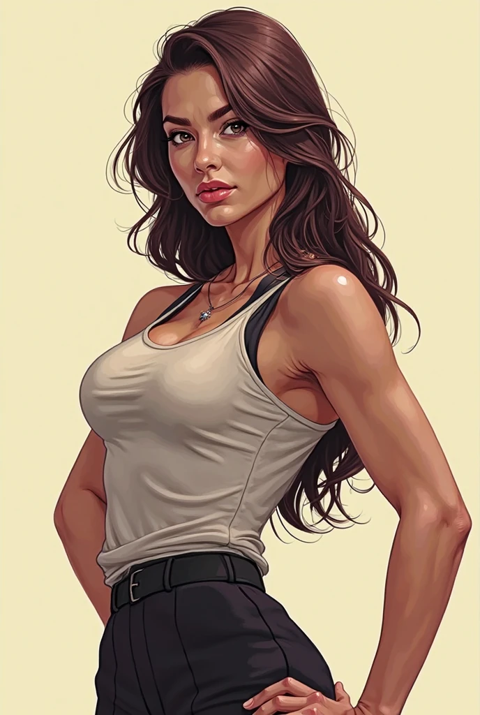 score_9, score_7_up 1girl, solo, wonder woman, cleavage, tank top, sweatpants, large breasts, sitting, midriff peek, looking to the side