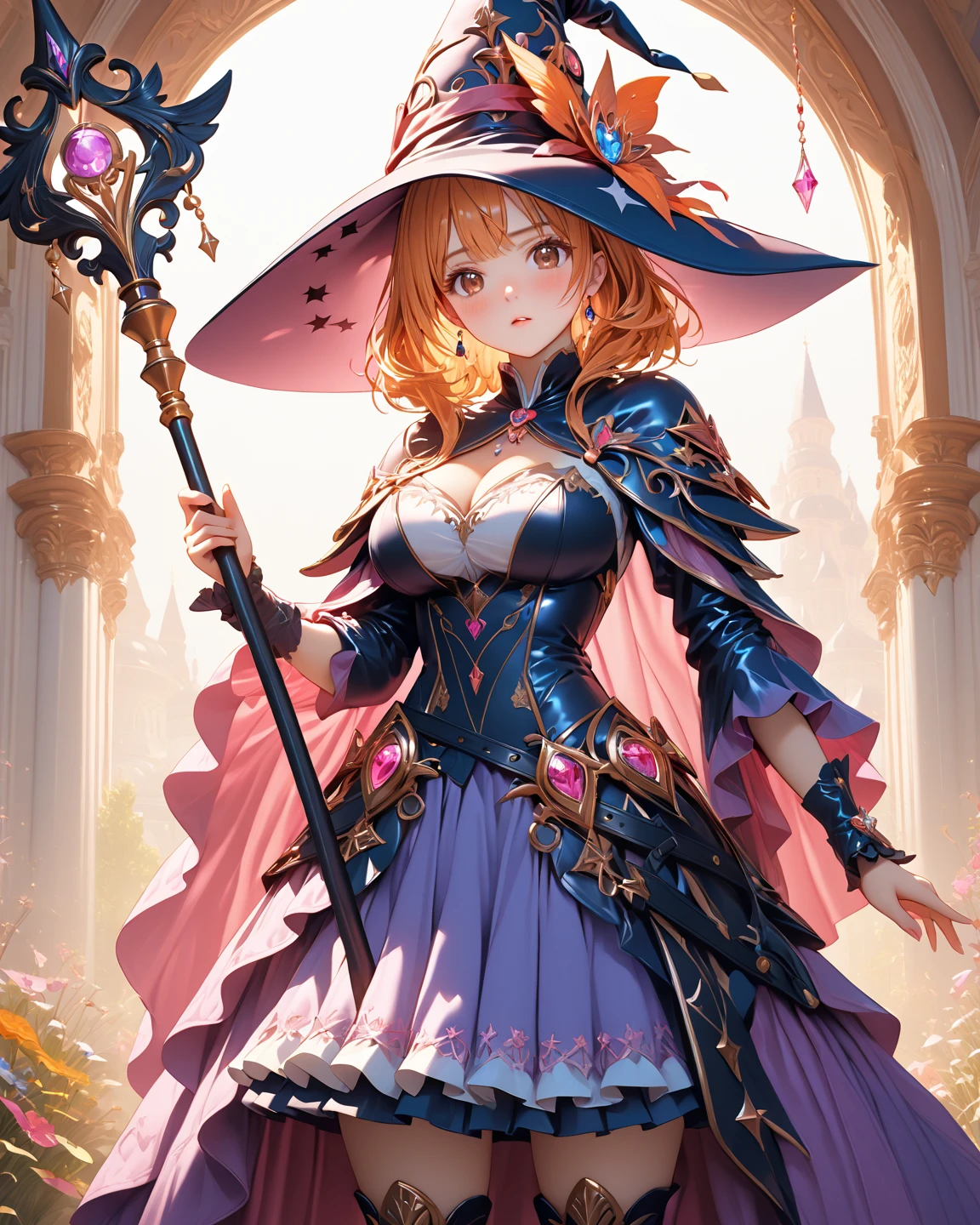 Anime style image of woman wearing magic robe, witch, 漂亮的witch,轻浮的动漫witch施展魔法, fantasy art style, anime style 4k, anime fantasy artwork,long skirt
