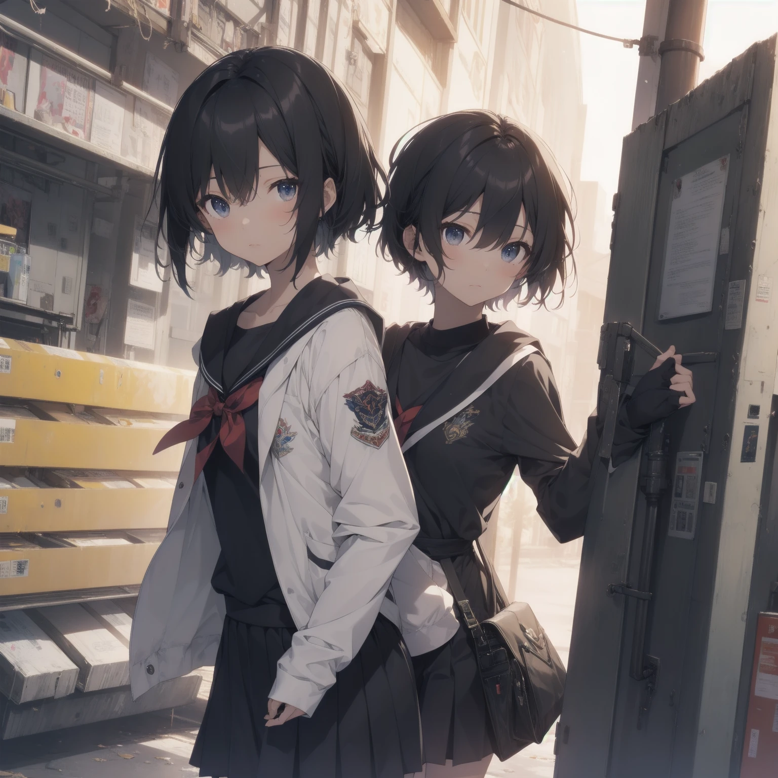 ((top quality,ultra-detailed,high resolution,extremely detailed CG,unity 8k wallpaper,by famous artist,perfect anatomy,super detailed skin,cinematic lighting,UHD, retina, ccurate, anatomically correct, 1080P)),break,(Please draw a girl walking sleepily to school. :1.3),break, 1girl, (Solo,Loli face,13-year-old:1.5),a junior high school student, (Very Short hair),Full limbs,complete fingers,flat chest, Small butt, androgynous charm, groin, Beautiful detailed black eyes, disgusted eye, school Uniform,(Detailed Lighting), (Detailed background), (in the school zone),
